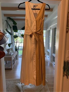 ANTONIO MELANI Cream Sleeveless Button-Front Tie Midi Dress